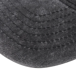 Close-up of parallel stitching on washed cotton vintage baseball cap brim in dark grey