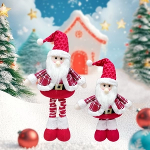 Standing Santa Claus plush figurines in red and white with festive knitted textures