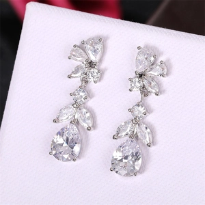 Luxurious wisteria floral drop earrings with marquise and teardrop cubic zirconia stones