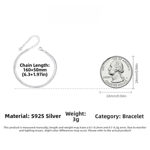 Detailed size chart for S925 sterling silver triple layer bracelet with heart charm