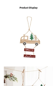 Macro detail of wooden Christmas truck ornament with festive Merry Christmas signage