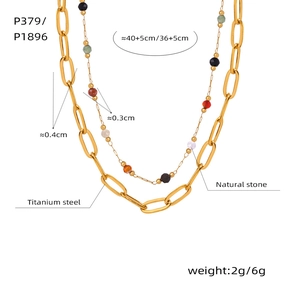 Detailed specs of double-layer titanium steel necklace with natural stones and dimensions