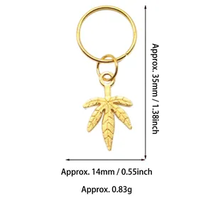 Golden leaf charm for DIY hair accessories measuring 35mm by 14mm for braids