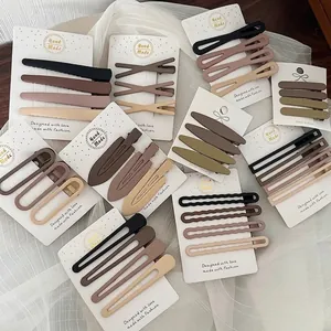Minimalist Matte Alloy Hair Clips Set For Women Morandi Earth Tones Frosted Duckbill Side Clips Korean Style Fashion Hair Accessories