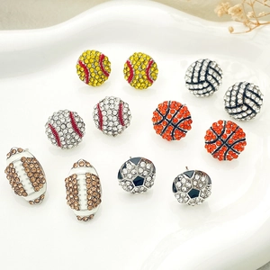 Ensemble de boucles d'oreilles sport en strass avec football basketball et baseball