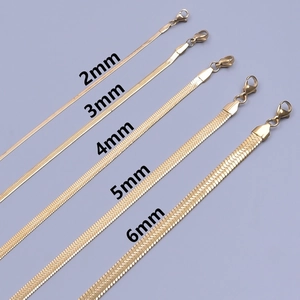 Flat 18k gold plated snake bone chain necklaces in 2mm to 6mm width variations