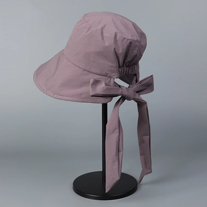 Women Wide Brim Bucket Hat Polyester UV Protection Foldable Sun Hat With Back Ribbon Bow Korean Style Elegant Outdoor