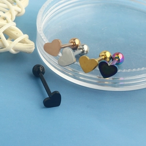 Five-color heart shaped stainless steel tongue rings with threaded ball back closure set
