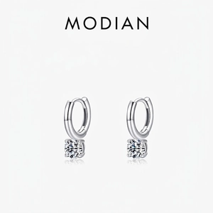 925 Sterling Silver Hoop Earrings With Round Brilliant Zircon Dangle Minimalist Sparkling Jewelry Women