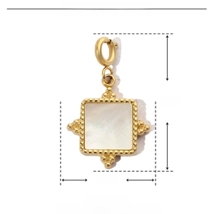 Detailed dimensions of gold stainless steel pendant with shell inlay showing 23mm height