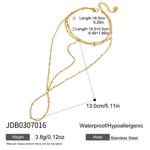 Détails du bracelet de doigt en acier inoxydable doré avec dimensions et poids de 3,6g