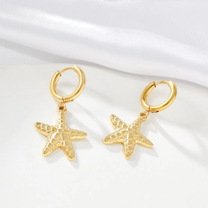 Boucles d'oreilles pendantes étoile de mer en acier inoxydable plaqué or 18k