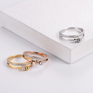 Double-layered rings with zircon in gold, silver, and rose gold finish for women