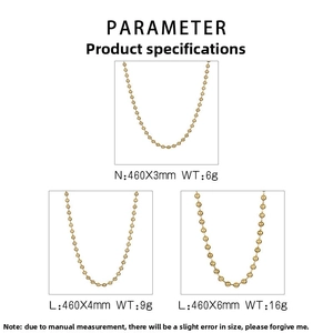 Detailed size chart for 3mm, 4mm, and 6mm stainless steel bead chain necklaces
