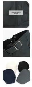 Detail of breathable mesh fabric and adjustable metal buckle on vintage newsboy cap