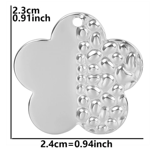 Detailed size view of flower charm with 18k gold plating measuring 2.3cm by 2.4cm