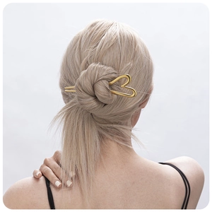 18K gold-plated stainless steel heart hair pin elegant bun stick for women hair styling