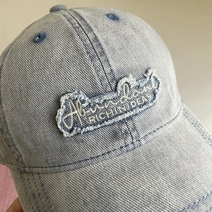Vintage washed light blue denim baseball cap with Abundant letter embroidery patch