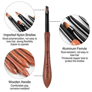 Pinceau nail art en bois de noyer avec poils en nylon de qualité et pointe biseautée