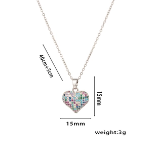 Polished titanium steel heart necklace with cubic zirconia and size 40cm plus 5cm pendant
