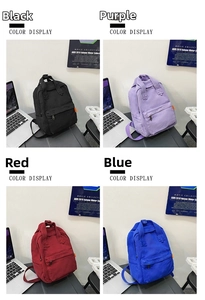 Canvas backpack color display in black, purple, red, and blue for daily casual use