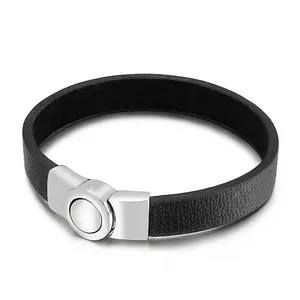 Men Braided Cowhide Leather Bracelet With 316L Stainless Steel Magnetic Buckle Simple Hip Hop Jewelry