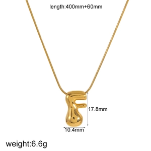 Detailed dimension guide for irregular 18k gold plated letter F stainless steel necklace