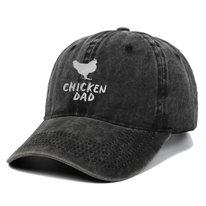 Vintage gewaschene anthrazitfarbene Baumwoll-Baseballkappe mit Chicken Dad Bestickung