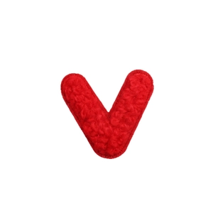 Red chenille letter V patch with fuzzy texture for DIY clothing embroidery decoration