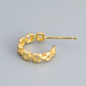 French luxury 925 sterling silver geometric chain earrings in gold finish