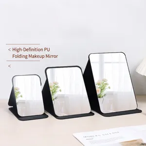 Portable Foldable Makeup Mirror HD Glass Desktop Vanity Mirror With PU Leather Case Adjustable Angle For Travel Home
