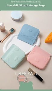 Three colorful silicone mini pouches with cute bear relief and metal spring closure
