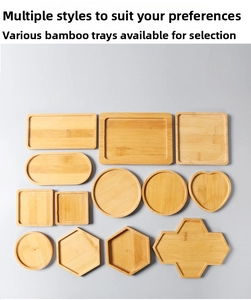Flat lay of multiple bamboo tray shapes including heart, circle and hexagon patterns