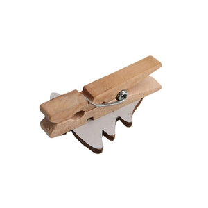 Natural wooden decorative clip with white crown ornament for Christmas photo displays