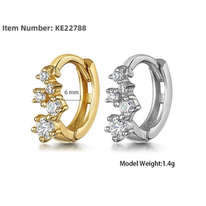 Detail of 6mm S925 sterling silver hoop earrings with sparkling cubic zirconia stones