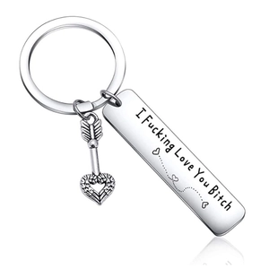 I Fucking Love You Bitch Engraved Keychain Stainless Steel Heart Arrow Charm Key Ring Witty Friendship Gift For Bestie Women