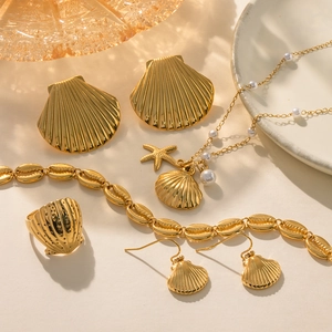 Ocean Theme Jewelry Collection Stainless Steel 18K Gold Plated Shell Starfish Artificial Pearl Necklace Earrings Bracelet Ring For Women