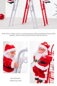 Détail du Père Noël grimpant sur une échelle électrique rouge et blanche décorative