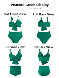 Maillot de bain deux pièces vert paon pour fille avec gros nœud et culotte haute