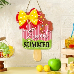 Plaque De Porte Suspendue D'été En Bois Forme De Popsicle Pastèque Crème Glacée Décoration Murale Fête Hawaï Bienvenue