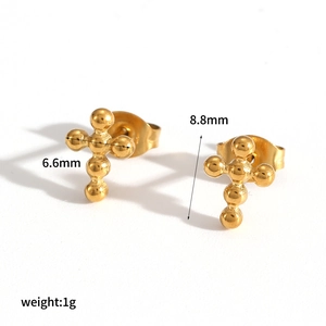 Geometric stainless steel cross stud earrings for women in gold finish with 1g weight