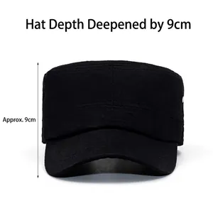 Men's black cotton cadet cap with 9cm deep crown and breathable side eyelets