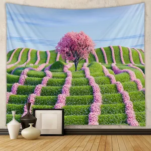 Landscape Wall Tapestry Polyester Cherry Blossom Tree Scenic Nature Dreamy Spring Background Fabric For Bedroom Living Room