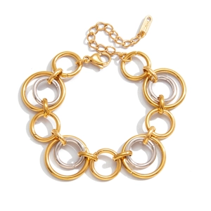Two-tone interlocking chunky stainless steel chain bracelet with gold and silver links