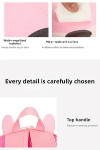 Details of the pink kids backpack showing water-resistant fabric and breathable straps