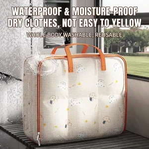 Waterproof white mesh storage bag for quilts with orange handles and splash effect