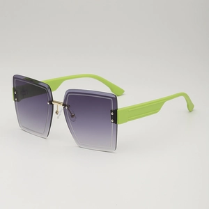 Fluorescent green oversized square sunglasses with purple gradient lenses for women