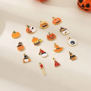 Halloween Charms Stainless Steel Enamel Pumpkin Ghost Witch Skull DIY Jewelry Making Accessories Festival Style