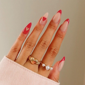 Press On Nails Long Ballerina Fake Nails Red French Heart Design Removable DIY Manicure For Women