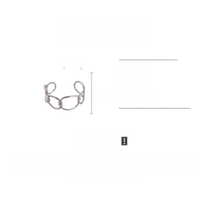 Detailed view of silver irregular metal bangle with weight and size specifications